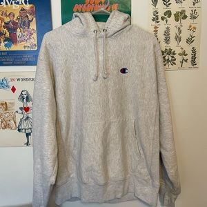 grey reversed weave champion hoodie